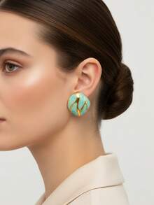 VceTd 1 Pair Vintage Style Semicircle Plastic Inlaid Stainless Steel Stud Earrings, Suitable For Women To Wear To Formal Dinners - Yellow Gold - View 8