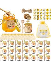 Frasco De Vidrio Mini Miel Hexagonal Con Tapa 45 Ml 24 Pcs - transparente - Ver 1