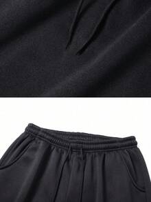 Men's Casual Elastic Waist Thermal Lined Jogger Pants, Warm For Autumn/Winter Black - Black - View 5