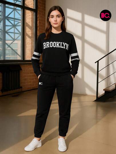  Big City conjunto para dama con sudadera y pants casual tipo jogger, ropa cómoda moderna y abrigadora, outfit femenino estilo urbano en colores negro y gris oxford ideal para invierno, casa o salidas informales