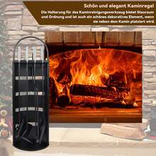 LILIIN Juego de 5 piezas para chimenea, de acero inoxidable y hierro fundido, con mangos de acero inoxidable para chimenea, estufa de leña, incluye atizador y pala para cenizas (plateado/negro). - Negro - Ver 6