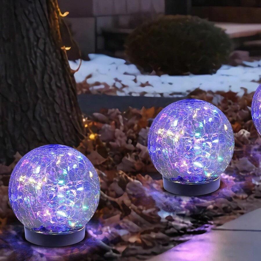 Solar Globe Lights Outdoor Waterproof-Solar Balls-Solar Garden Lights-Orbs For Outside 2 Pack Cracked Glass Ball For Lawn Patio Yard Backyard Decorations - 彩色 - 查看 1