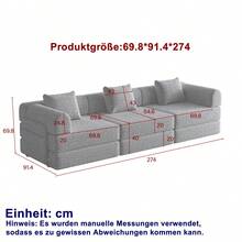 Chenille 2-In-1 Sofa Bed With Armrest Storage, Three Metal Frames, And Multiple Configuration Options. Two-Piece Set