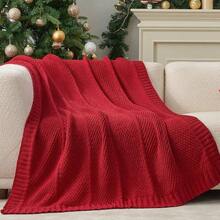 Chenille Knit Throw Blanket Couch, Cozy Texture Decorative Soft Blanket Sofa Chair, 50 Inchx60 Inch, Red - Christmas Red + 50'' X 60'' - View 1