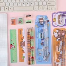 5Pcs Set Of Student Pencils, (2 Pencils + 1 Eraser + 1 Ruler + 1 Pencil Sharpener). Suitable For The School Season, School Supplies Gift Box, Student Pencil Stationery Gift Set, Stationery, Children's Gifts. (Random Styles And Colors)