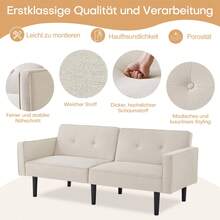 Sofa Bed With Bed Function, Adjustable Angle, Gold Legs, With Pillows And Side Storage Pockets - Beige + Foam + 2 Seat - View 7
