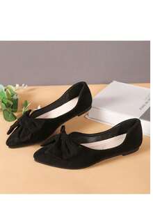 Women's Flat Shoes With Bow, Casual Wedding Style Bow Decor Sneakers, Suitable For Wedding, Home, Spring/Summer/Autumn - Black - View 1