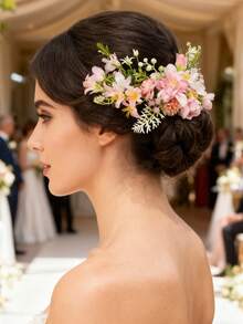 1 pieza Clip para el cabello con flor artificial bohemia y romántica, accesorio para el cabello de novia, decoración para el cabello de mujer