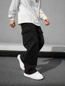 1pc Tween Boys' Comfortable Casual Loose Straight Leg Multi-Pocket Pants, Spring/Summer/Autumn