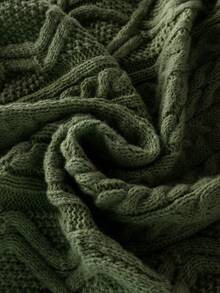 Pull col roulé zippé mi-hauteur en tricot torsadé de couleur unie pour hommes, automne/hiver - Militaire verte - Voir 7