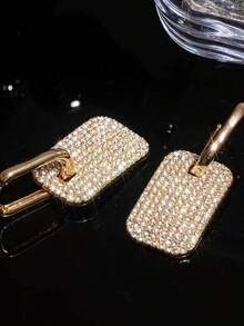 方形水钻耳环，通勤百搭优雅奢华女士耳环 - 彩色 - 查看 3