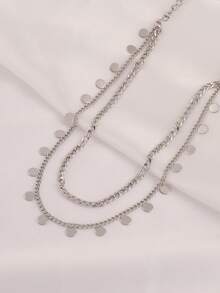 1pc Stainless Steel Chain Anklet, Women's Round Tassel Double Layer Anklet, Leg Ankle Jewelry, Beach Accessory Gift - Anklets - View 5