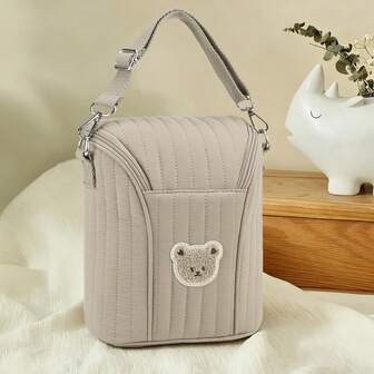 1个绗缝可爱妈妈包，保温奶瓶包，手提/肩带，适用于婴儿车，拉链口袋可装奶瓶、湿巾、安抚奶嘴，方便实用尿布包