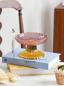 1pc Flower-Shaped High-Footed Tray With Gold Rim, PET Material, Durable And Reusable Fruit, Dessert, Snack, Bread, Cake Tray, Suitable For Various Festivals, Parties, Dinners, Living Room Tabletop Storage - Pink - View 13