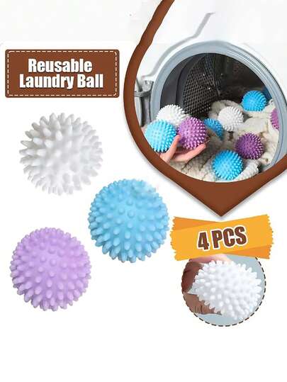 4pcs Reusable PVC Dryer Balls, Fabric Softener Balls For Laundry Washer & Dryer, Household Clothing Cleaning Tool Accessory