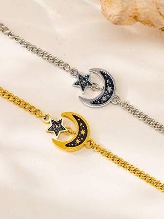 1件不锈钢星月手链，几何简约个性化饰品