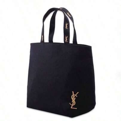 Yves Saint Laurent Bästsäljande unisex svart axelväska i canvas - Extremt minimalistisk och exklusiv estetik, slitstarkt tvättbart canvasmaterial, design med flera fickor och stor kapacitet, lätt och bekväm, lämplig för kontor/arbete/shopping/högskola/skolresor/weekendresor och mer, oumbärlig tygväska för ungdomar/yrkesverksamma/studenter/minimalister, även en perfekt present till honom/henne