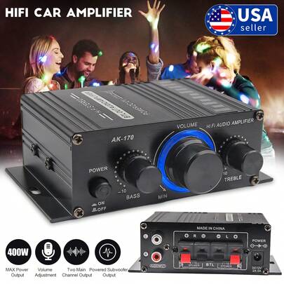AK-170 Audio Power Amplifier,400W 2 Channel Car Amplifier Powerful Stereo Audio Power Amp HiFi Bass Home