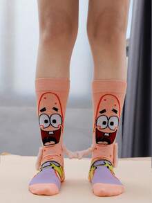 SpongeBob SquarePants 半双装磁性牵手卡通海星中筒袜，日系可爱男女通用休闲日常穿着舒适百搭袜子，情侣朋友皆宜 - 彩色 - 查看 7