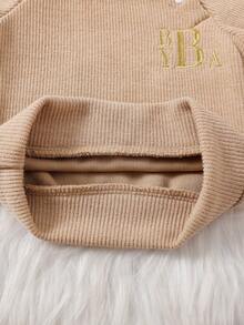 3pcs Newborn Baby Casual Knit Crew Neck Raglan Sleeve Embroidered Sweatshirt, Elastic Waist Pants And Hat Set, Autumn/Winter