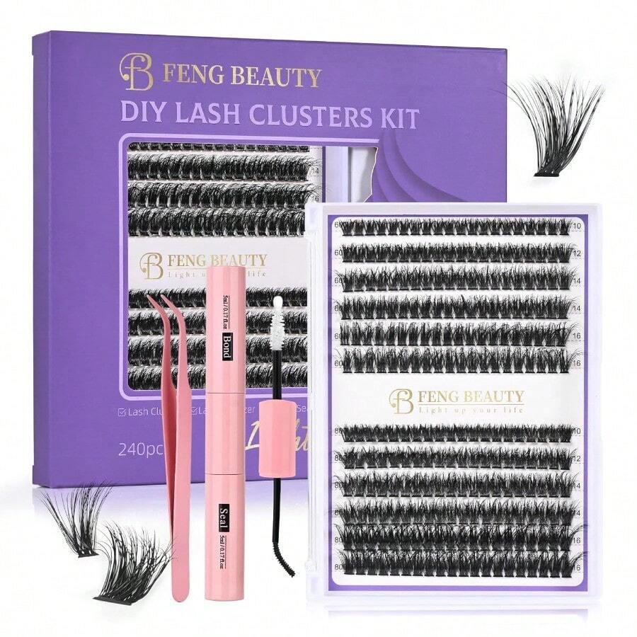 GSYY DIY Lash Extension Kit 240pcs Lash Clusters With Tweezer Bond Seal 60D/80D Volume Lashes Fluffy 3D Eyelash Clusters 1016mm Mixed Lengths Of  Look Beginner Friendly Ideal For He Use And Daily Wear - màu đen - Xem 1