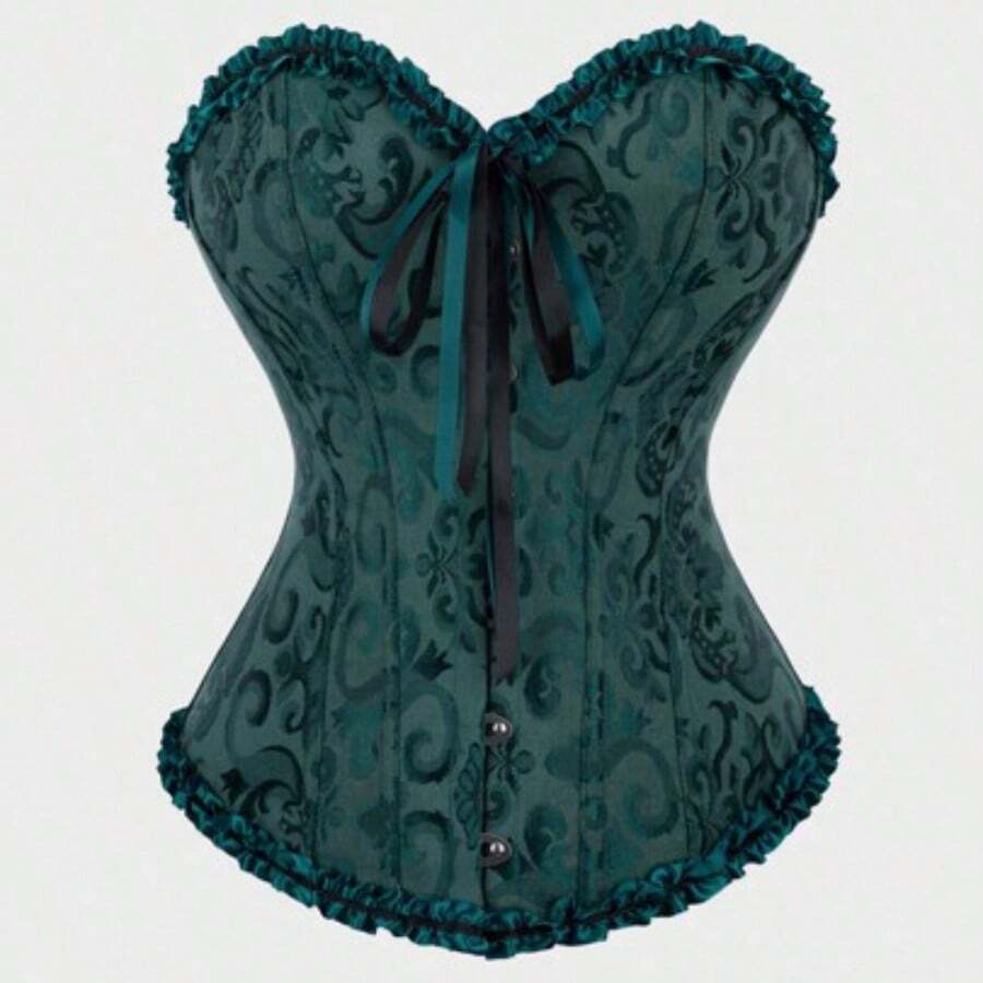 Corset Tops For Women Plus Size Lace Up Corset Top, Ruffle Strapless Corset Bustier Lingerie ,Women's Lingerie & Shapewear Corset Bonning - Dark Green - View 1