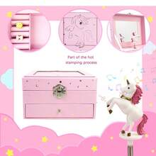 1pc Flocked Unicorn Rectangular Music Box With Drawer, Paper Material, Comes With Rotating Horse And Mirror, Decor For Bedroom/Living Room, Can Store Jewelry/Toys/Trinkets, Suitable For New Year, Valentine's Day, Wedding, Birthday, General Gifting - Multicolor - View 11
