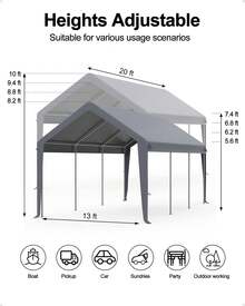 Techigher Carport Replacement Canopy Cover, Garage Tent Shelter Tarp, Heavy-Duty Waterproof & UV Protected, Easy Installation (Frame Not Included) - Grey - View 2