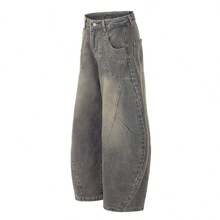 Men's Casual Patchwork Loose Ripped Straight Leg Pants, Japanese Street Style - Teal Blue - View 8