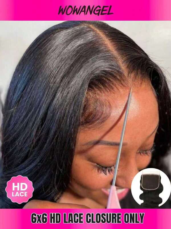 WOWANGEL 6x6 Skinlike HD Lace Closure, Thin Invisible Lace Pre Plucked Body Wave Brazilian Human Hair Closure With Free Part Natural Hairline 14Inch-22Inch