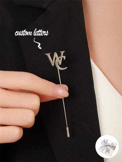 1 pieza Insignia de solapa con cadena de nombre personalizada minimalista, insignia con letra inicial, insignia de combinación de alfabeto, elegante broche de traje de hombre, broche de solapa con múltiples nombres, regalo para dama de honor, regalo de cumpleaños y Navidad, regalo para novia, uso diario