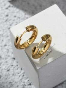 1 Pair Minimalist Round Hoop Earrings, Suitable For Casual Daily Wear, Elegant Simplistic European & American Style, Essential Earrings For Men - Yellow Gold - View 4