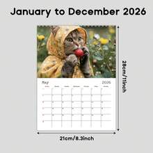 1份2026年趣味猫咪主题日历，12个月可爱猫咪插画月历，萌猫创意挂历，送给爱猫人士的独特礼物，圣诞节和新年礼物 - 2026年貓咪掛曆 - 查看 2