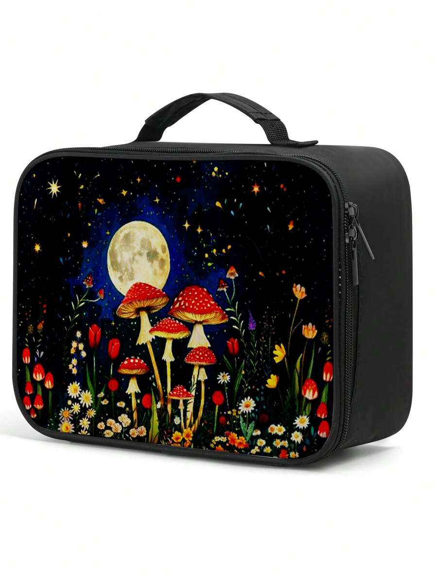 Painted Prints Boys Lunch Box, Starlight Mushroom And Colorful Painted Vintage House Lunch Bag For Boys Girls, Reusable Portable Lunchbox To School Work Office Travel Picnic Hiking Beach - one-size - View 1