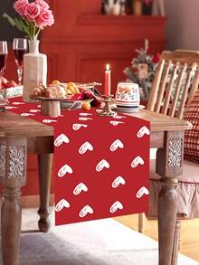 情人节礼物 红色心形桌旗，浪漫氛围餐桌布，中国新年和圣诞节装饰，加厚涤纶纤维，耐热防水 - 彩色 - 查看 1