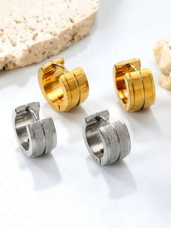 1 Pair Classic Retro Round Ear Buckle, 18K Gold Plated Stainless Steel Anti Allergy Easy To Wear Design, Unisex, Versatile Fashion Accessory