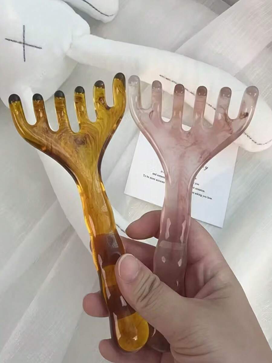 1pc Resin Head Massager, Six-Claw Meridian Massage Comb, Acupressure Head Scratching Meridian Massage Claws, Scalp Relaxation And Stress Relief Device - Multicolor - View 1