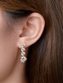 XUJIA 1 par de pendientes de mujer de plata de ley 925 con colgante de moissanita, 8mm*2 piezas de moissanita redonda, emparejada con 5mm de circonita cúbica, pendientes de plata 925 en forma de lágrima, regalo de joyería para compromiso, boda, aniversario o cumpleaños - Amarillo Oro - Ver 3