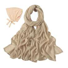 Conjunto de hiyab y gorro interior de modal y algodón para mujer, color beige oscuro - Beige oscuro - Ver 3