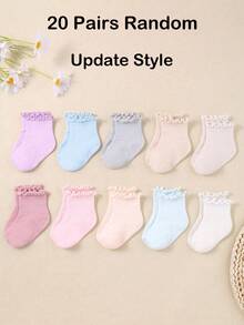 20/10 Pairs Fashionable Baby Girl Socks With Ruffle Design | Simple & Casual Style Ruffle Socks | Pink Color Series Socks | Suitable For All Seasons | Baby Socks | Newborn Socks | Toddler Socks | Halloween Decor Thanksgiving Christmas Xmas Gift - Multicolor - View 19