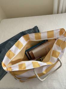 Bolsa de lona a rayas de gran capacidad para viajes cortos, bolsa de gimnasio, bolsa de yoga, bolsa de regreso a la escuela para estudiantes, unisex