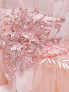 Girls' Floral Pink Layered Cake Tulle Princess Dress, Flower Girl Wedding Party Birthday Pageant Gown (Please Refer To The Size Chart In The Details To Select The Appropriate Size) - Pink - View 8