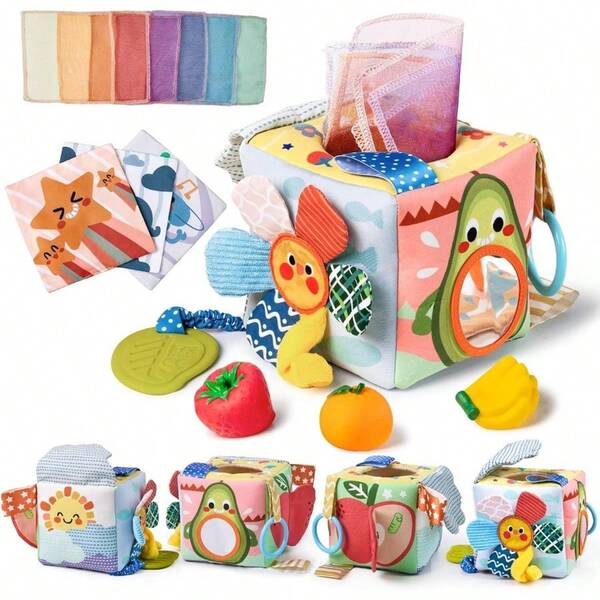 Tissue Box - Montessori Toys 6 - 12 Months, Colourful Ribbons And Crinkle Paper 0 3 6 9 Months+