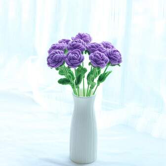 1/3/6/10支手工钩编玫瑰花束，装饰花卉，仿真花，手工花，毛线花。新娘捧花，送给她的礼物，母亲节礼物，教师节礼物，创意礼物。适用于餐厅、客厅、卧室、婚礼、派对和户外装饰等家居场所。是春夏装饰、圣诞节、新年、情人节、感恩节、返校季、婚礼、生日和其他节日的理想之选。