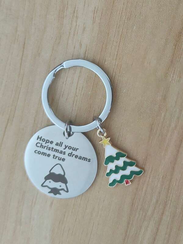 1pc Stainless Steel Christmas Tree Shaped Keychain With Minimalist Design, Xmas Gift Pendant