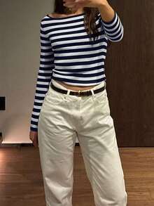 SEREN New Autumn And Winter Striped Color Blocked Long Sleeved Knitted Sweater For Women's Casual Fashion Sweater Top Pullover, Suitable For Daily Wear - Multicolor - View 5