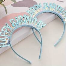 1个亮粉色亮片“生日快乐”头箍 - 牛仔布纹理面料，无羽毛，无需电池 - 适用于生日派对、万圣节、圣诞节活动和生日横幅派对用品 - 彩色 - 查看 3