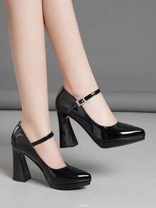 女士高跟鞋，带绑带粗跟，超高跟，粉色、杏色、裸色、酒红色、黑色、白色、红色、银色、金色、棕色，时尚女鞋