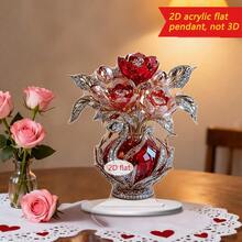 Enfeite de mesa em formato de rosa para o Dia dos Namorados (1 unidade), com design de cisne e rosa vermelha, ideal para decoração de mesa de escritório, presente para o Dia dos Namorados/Dia das Mães, feito de acrílico 2D. - Multicolorido - Ver 6