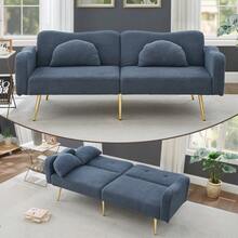 Sofa Bed With Bed Function, Adjustable Angle, Gold Legs, With Pillows And Side Storage Pockets - Blue Gray + Foam + 2 Seat - View 11